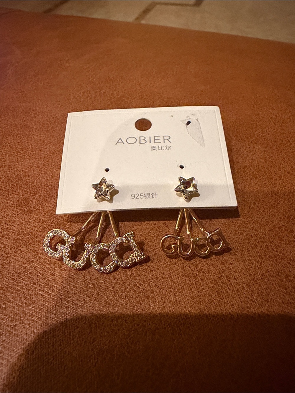Gold-Tone Star Stud Drop Earrings with Crystal Letter Charms FASHION